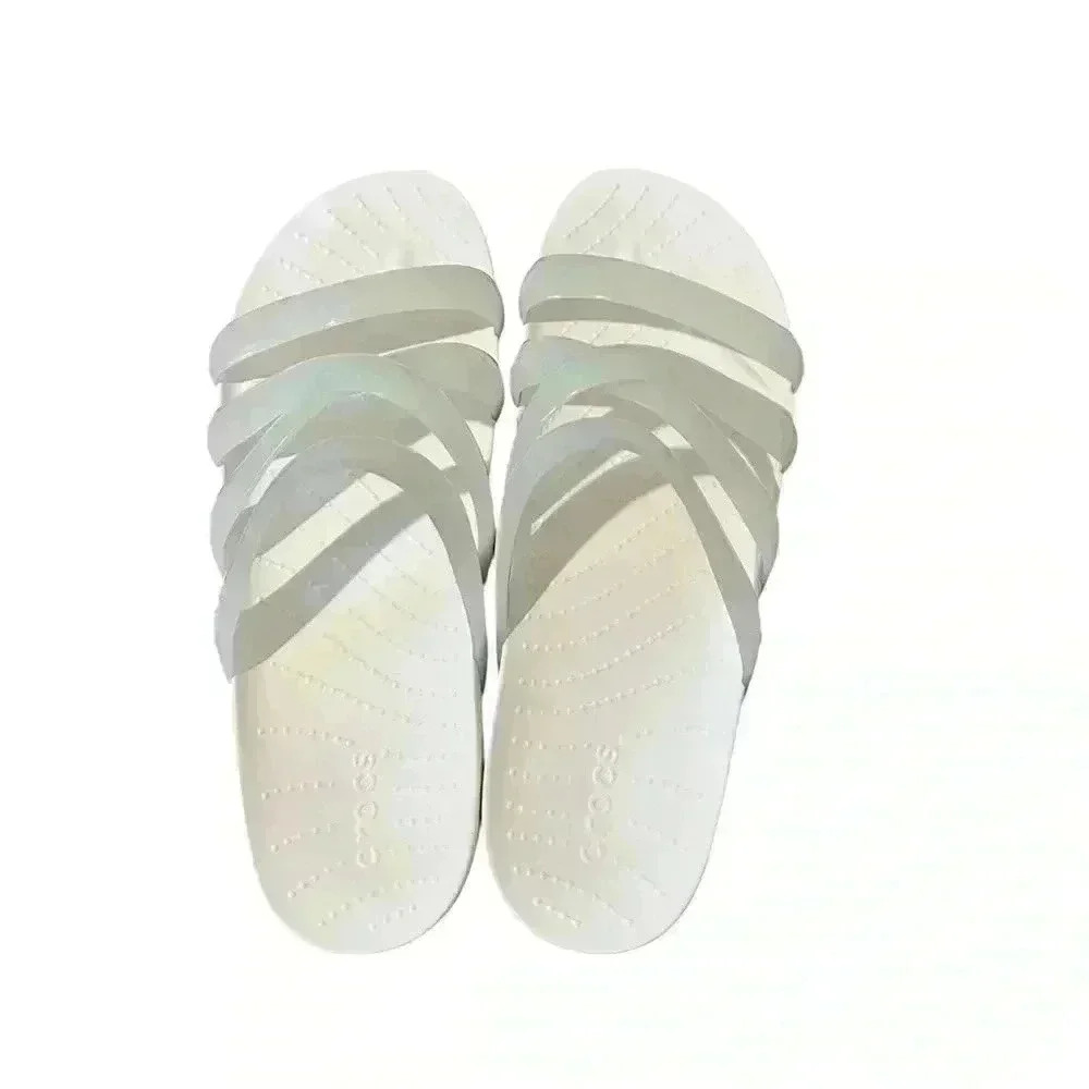 CROCS White Splash Glossy Strappy Sandal Size 9
